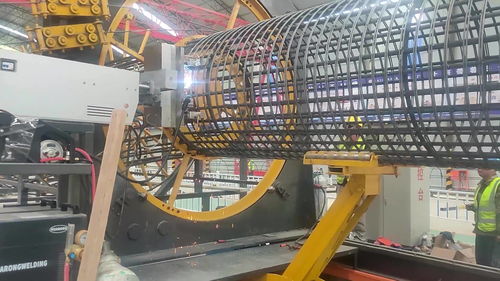 山東魯源全自動鋼筋籠滾焊機中鐵十九局施工現場,滾焊機調試完成